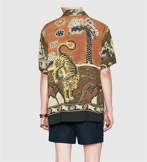 navy blue gucci short sleeve men's dress shirt tiger print|gucci shirts short sleeve.